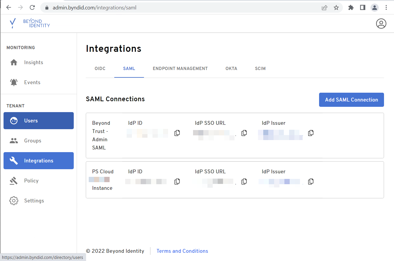 Integrations for SAML connections. 