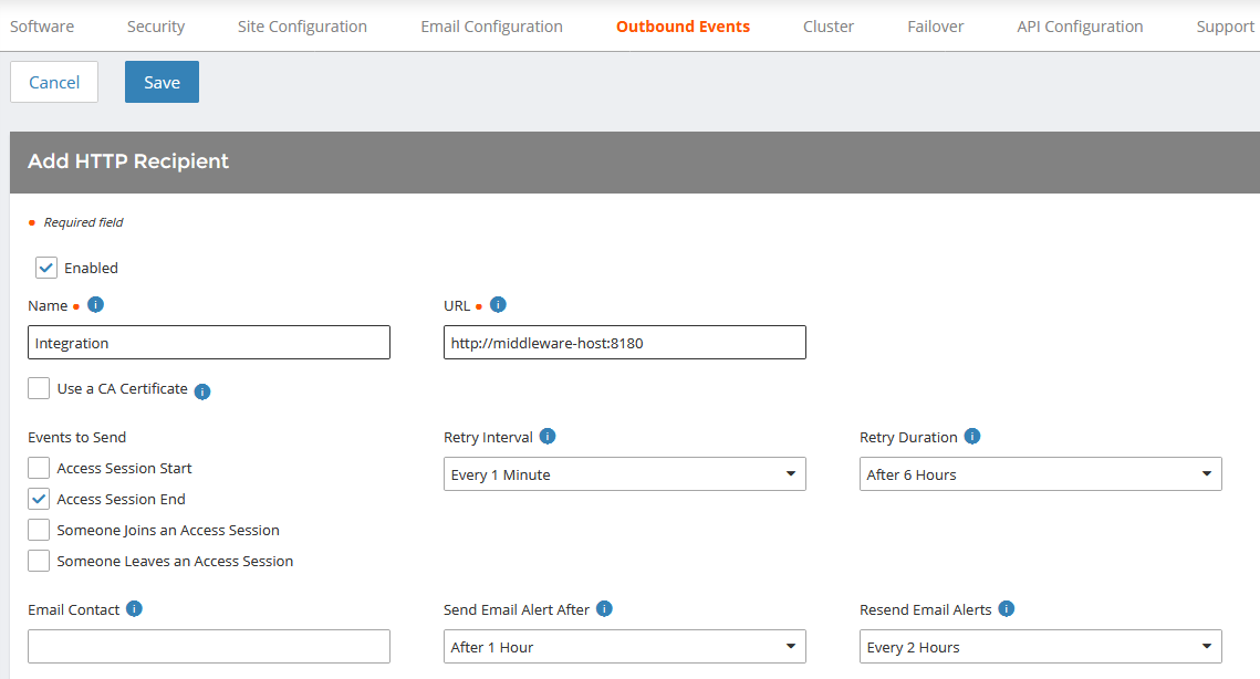 Outbound Events - Add HTTP Recipient for Integrations