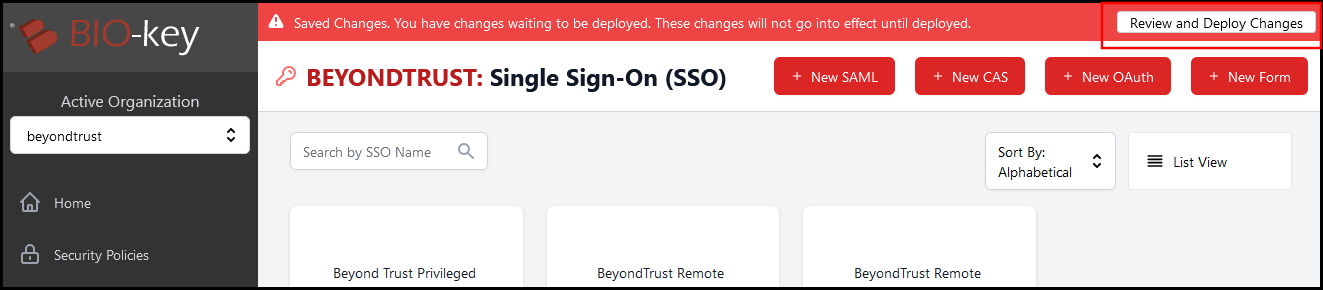 Review and deploy link on the PortalGuard SSO screen. 