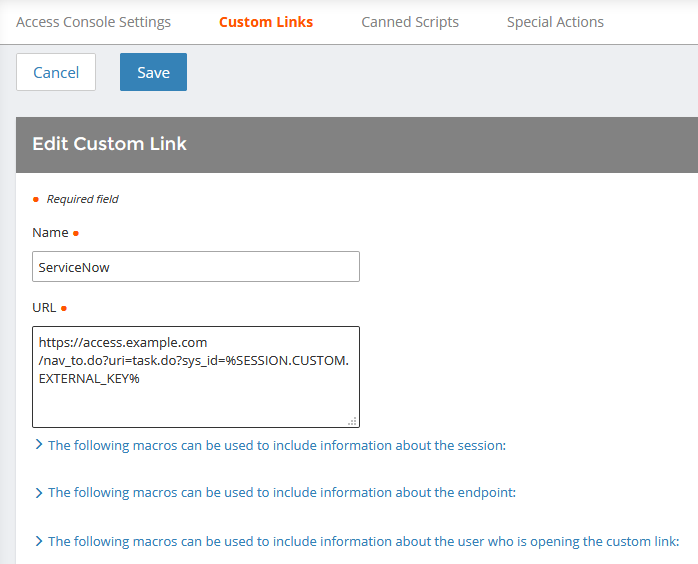 Edit ServiceNow Custom Link