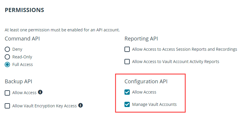 API Account Permissions