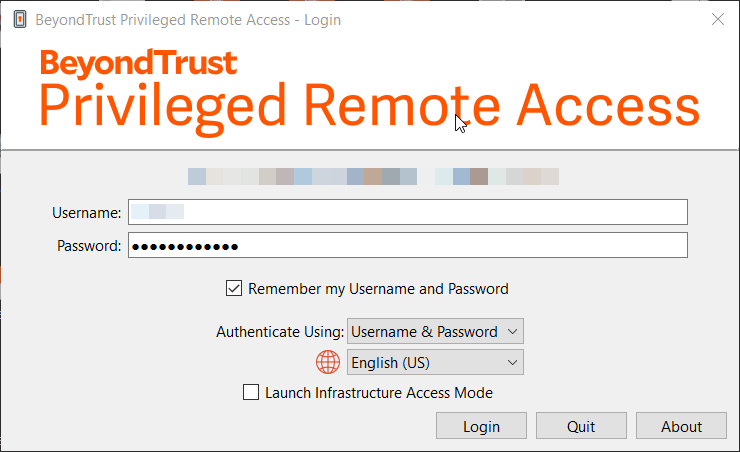 Log in to the access console with Username and Password