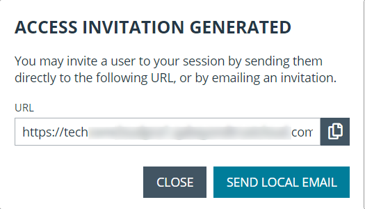 Access invitation generated with URL and email button