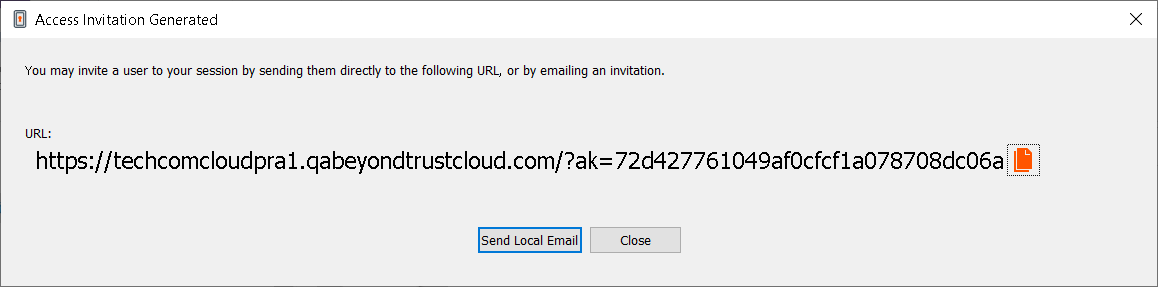 Access Invite Generated - Invite URL