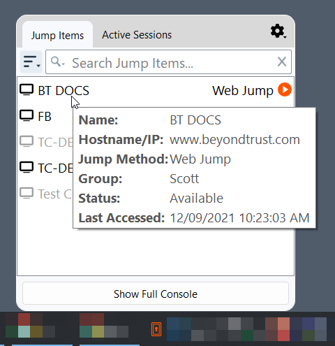 IAC widget with details about a Jump Item. 