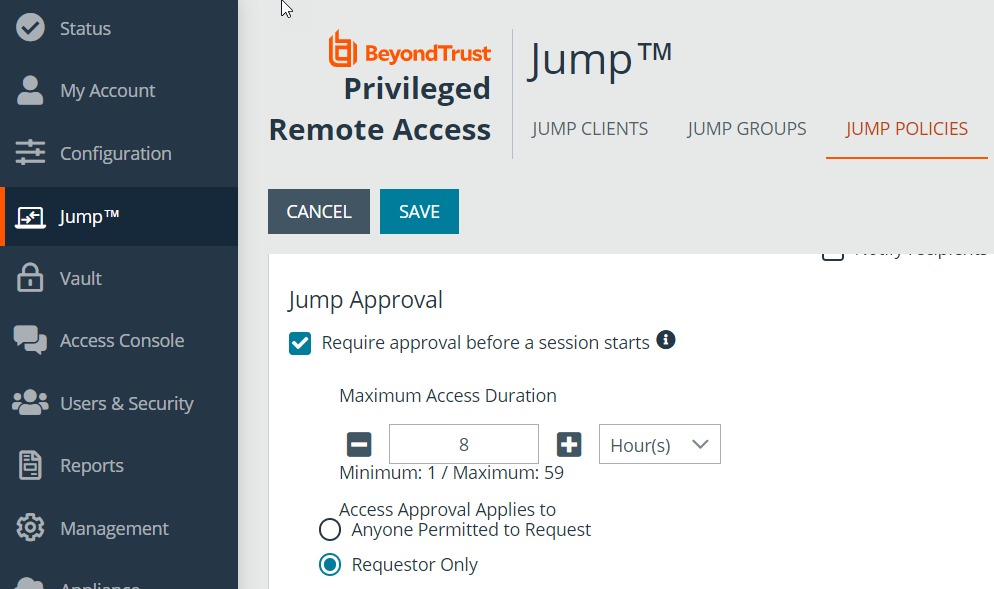 Jump Policy - Jump Approval Options