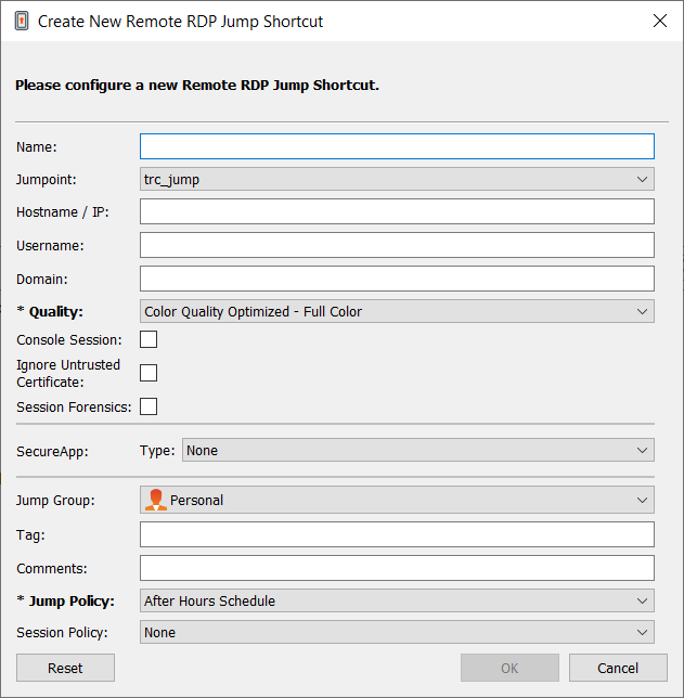 Create New Remote RDP Jump Shortcut