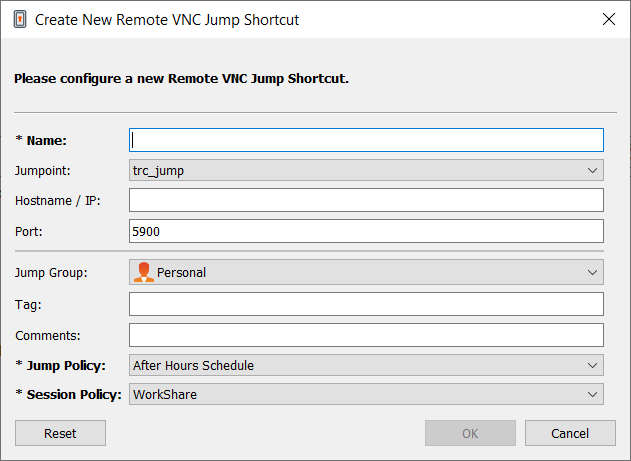 Create New Remote VNC Jump Shortcut