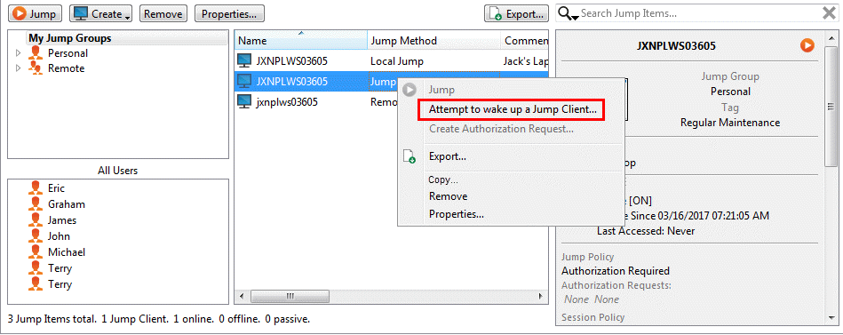 Attempt to Wake a Jump Client