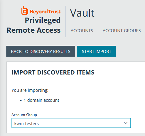 Import a Vault Account to an Account Group