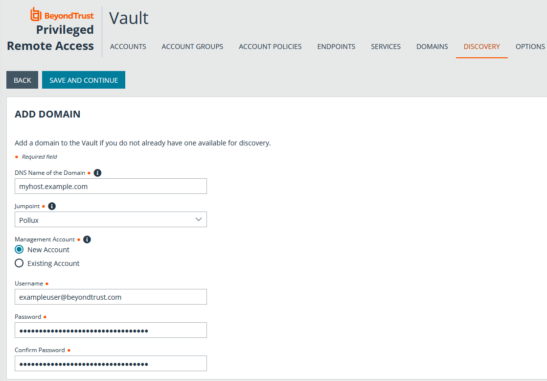 Add a Domain for Vault Discovery Job