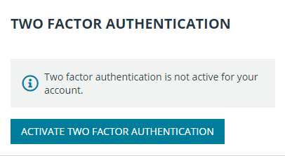 Activate Two Factor Authentication