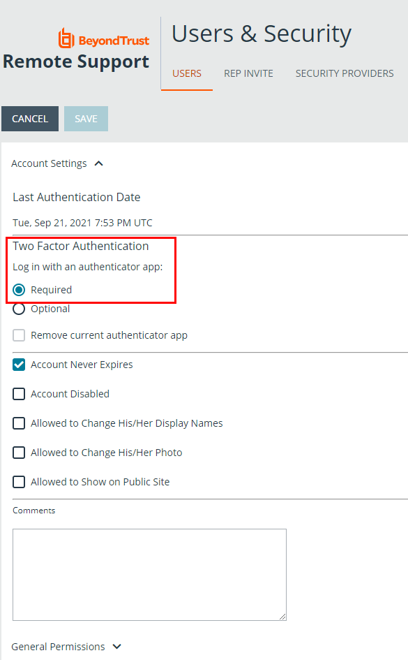 Require Two Factor Authentication on User Account