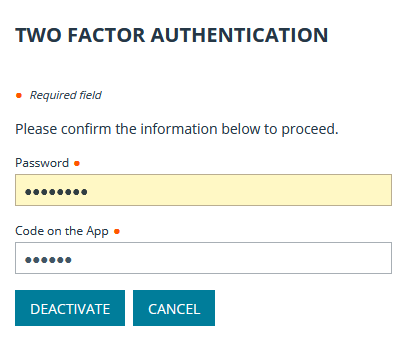 Confirm Deacitating Two Factor Authentication