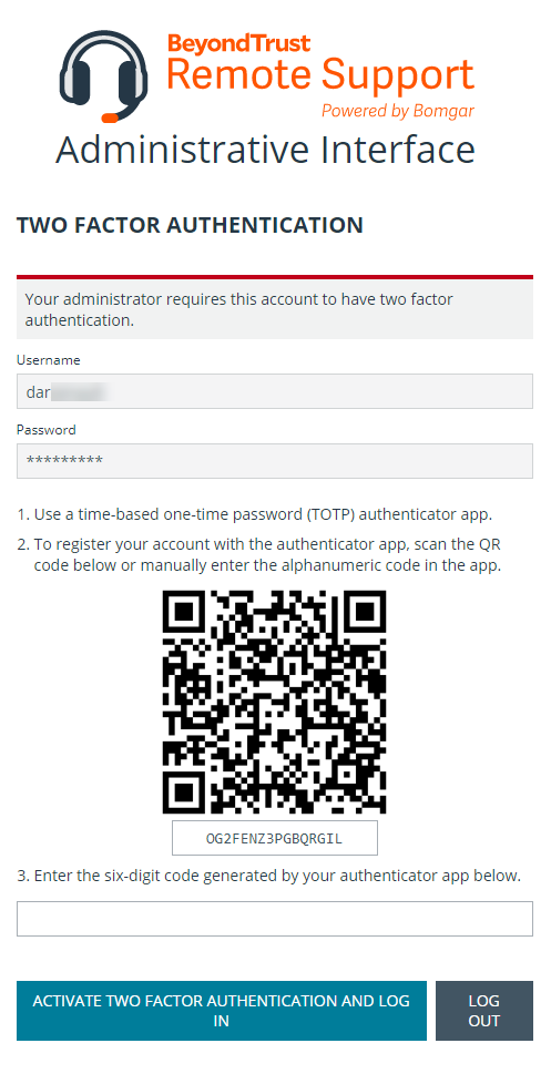 Log into the /login interface using Two Factor Authentication