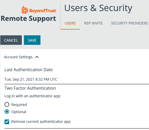 Remove current authenticator app from user account