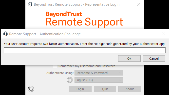The Authentication Challenge prompt stating to enter in a code from your Authenticator App.