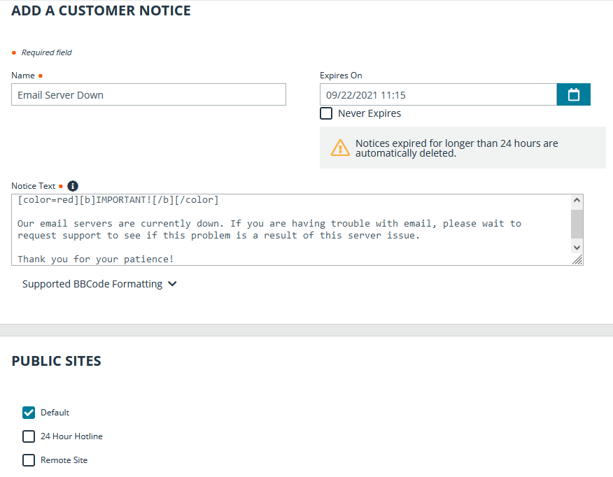 Add a Customer Notice on Public Portal