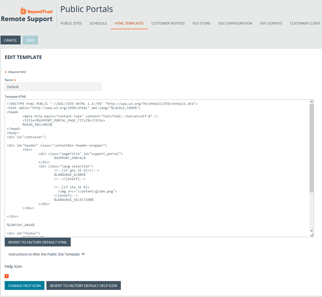 Customize Public Portal HTML Template