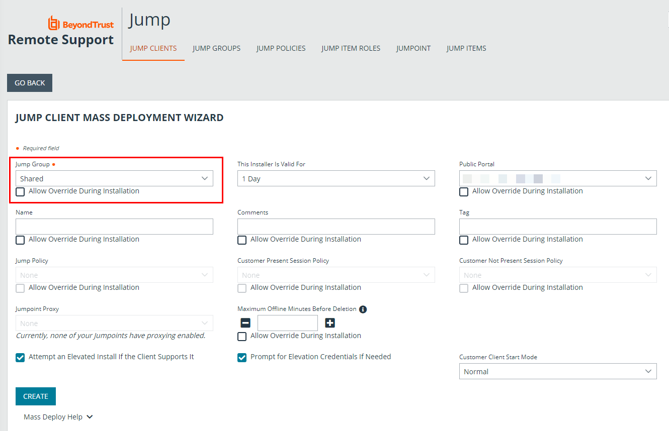 Jump Client Mass Deployment Wizard - Shared Jump Group