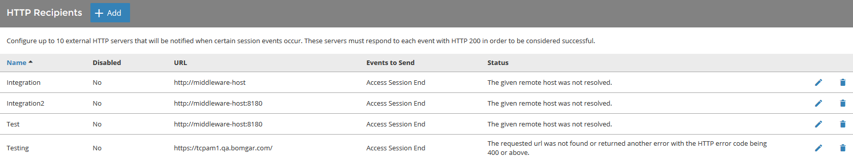Outbound Events > HTTP Recipients