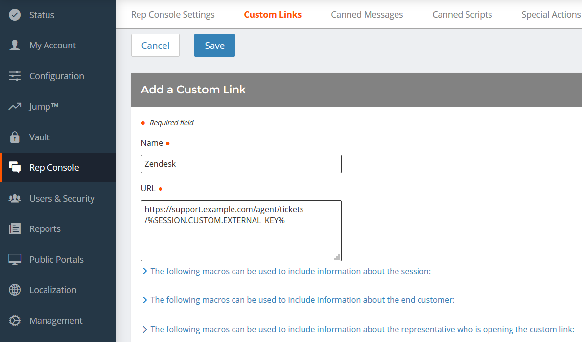 Create a Custom Link for Zendesk