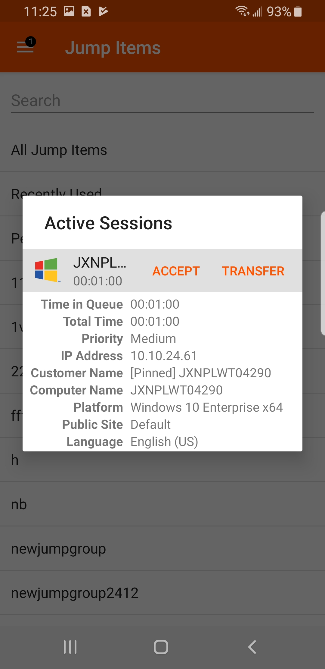 Accepting an Active Session on Android