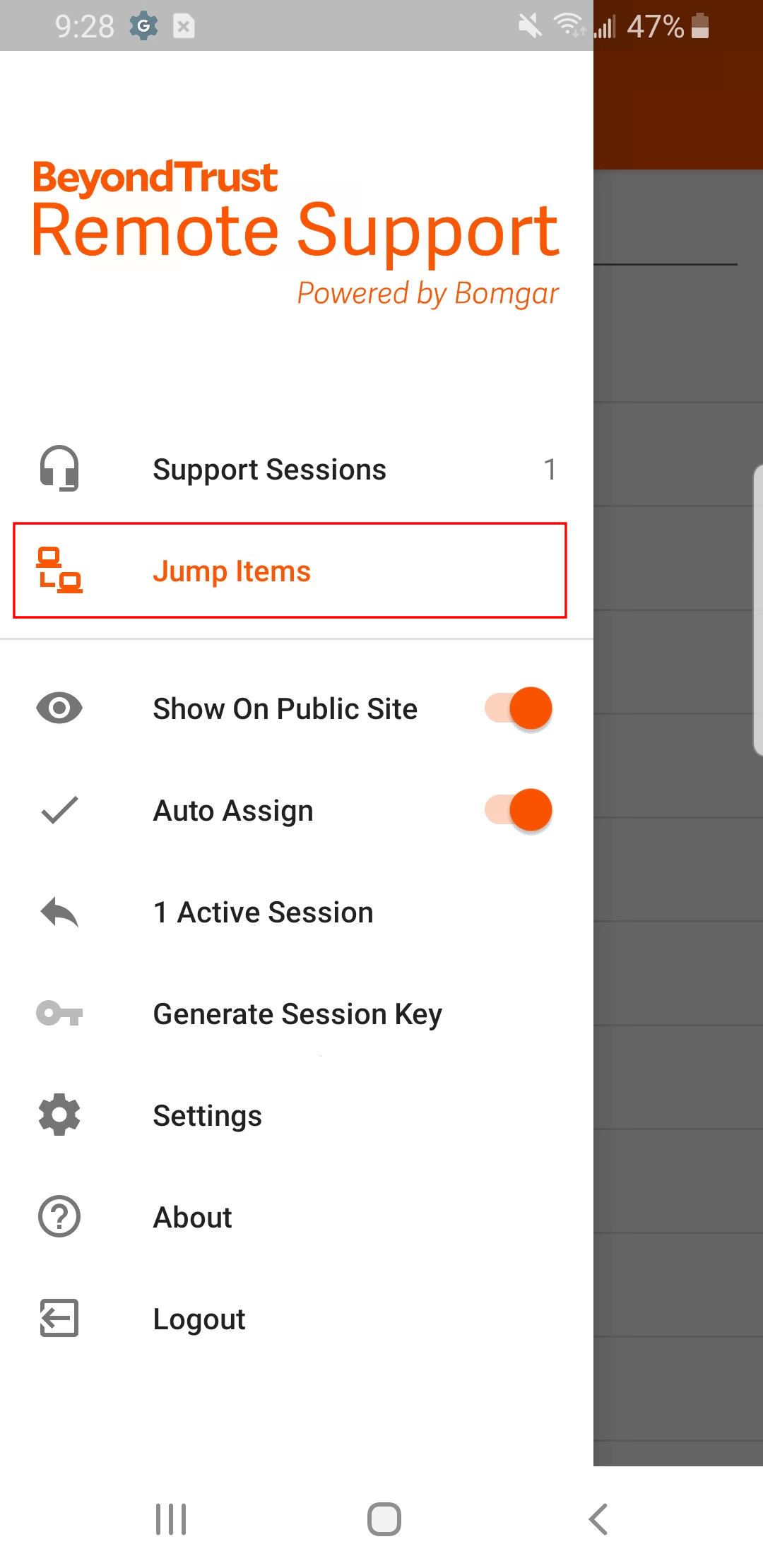 Android - Jump Items Option in the Menu