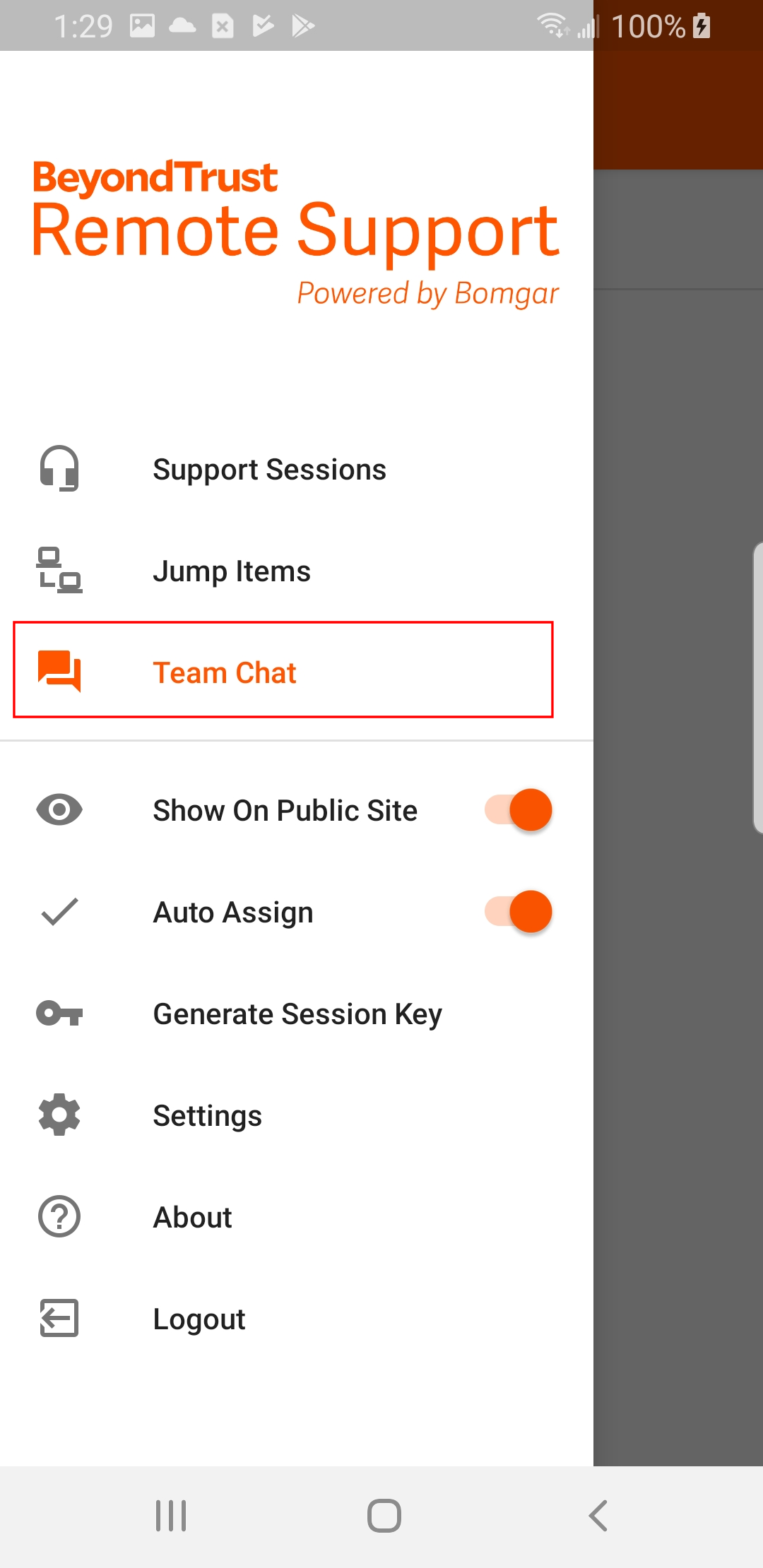 Team Chat menu item