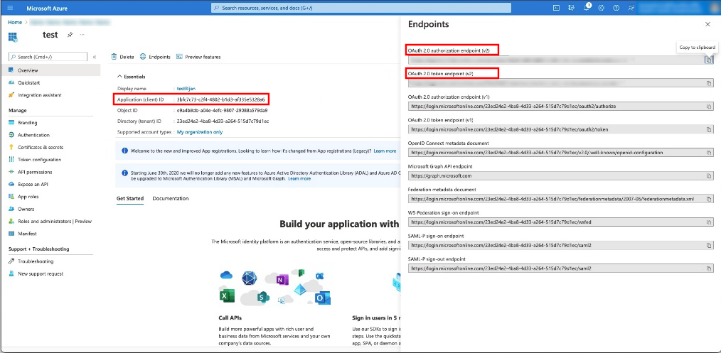 Azure App registrations screen, showing owned applications and the option to add a new registration. 
