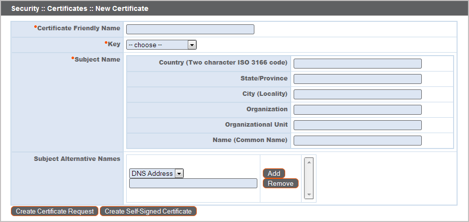 Security :: Certificates :: New Certificate