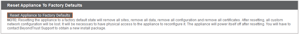 Reset B Series Appliance to Factory Defaults
