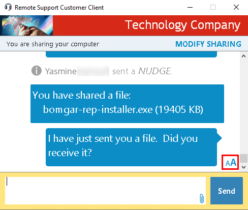Chat Nudge in Click to Customer Client chat window