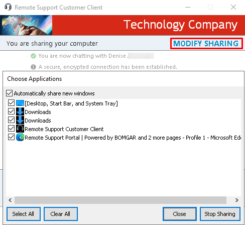 Modify Sharing option in Customer Client