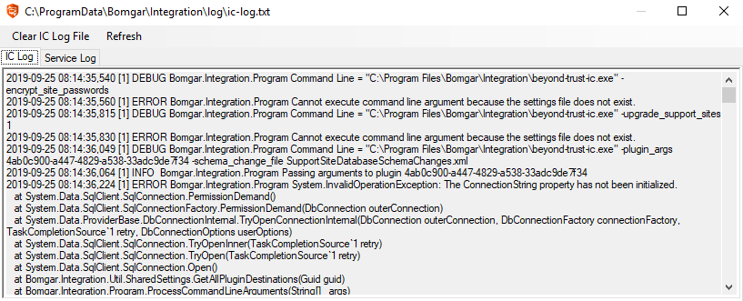 Integration Client Log