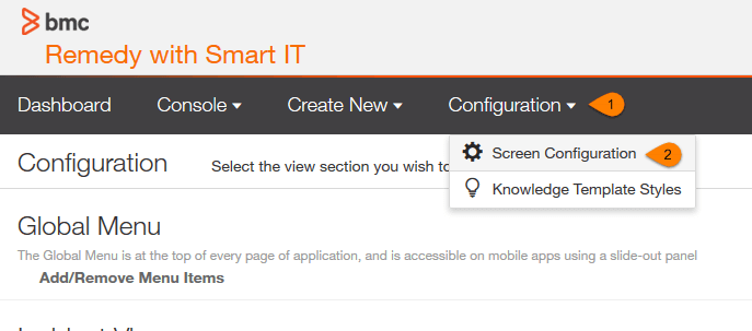 SmartIT Screen Configuration