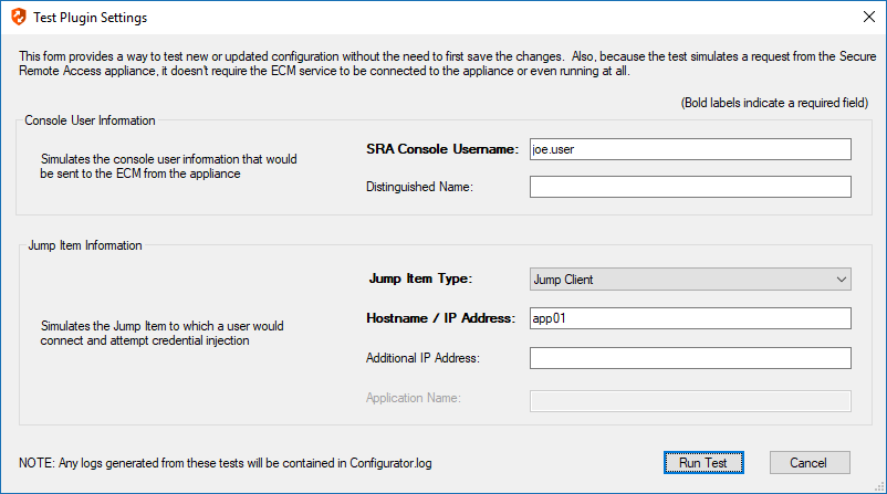 Screenshot of ECM Test Plugin Settings