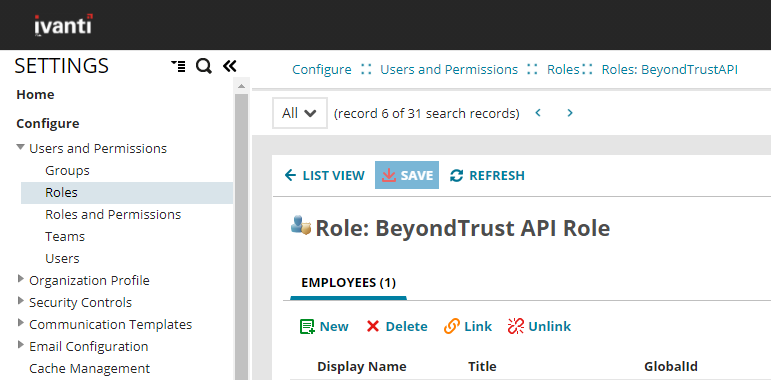 Ivanti BeyondTrust API Role screenshot