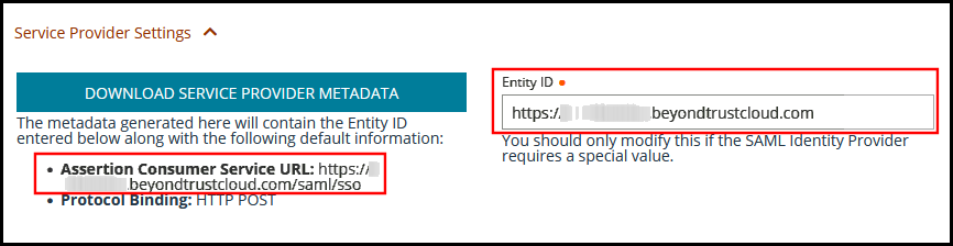 View entity ID and assertion consumer service url.