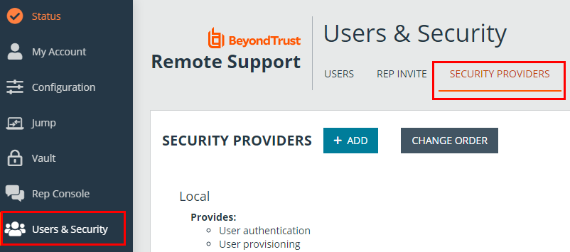 Add a security provider to BeyondTrust Remote Support.