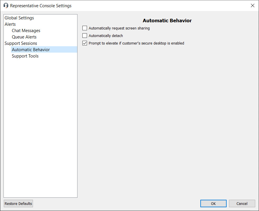 Automatic behavior prompt to elevate setting