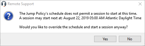 Screenshot of Jump Policy Schedule Message in Rep Console