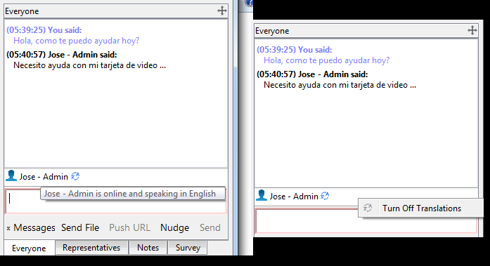 Translated chat dialogs between a rep and customer.