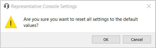 Screenshot of the restore rep console settings message