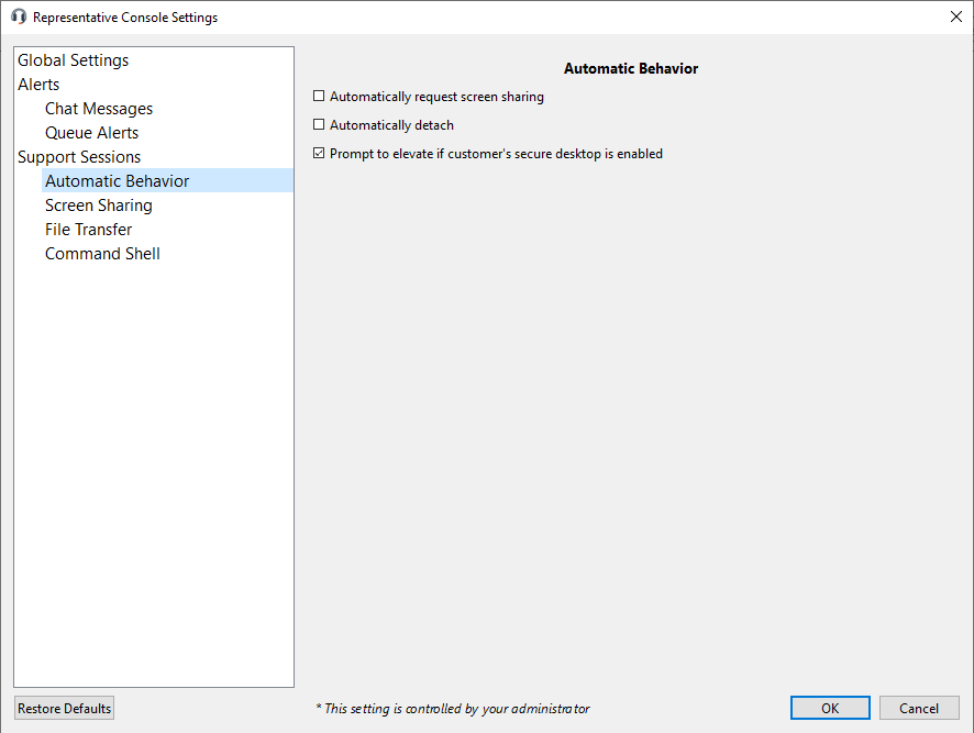 Support Sessions Automatic Behavior settings in the rep console.