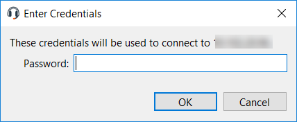 The Enter Credentials prompt asking for a password to connect to a VNC system.