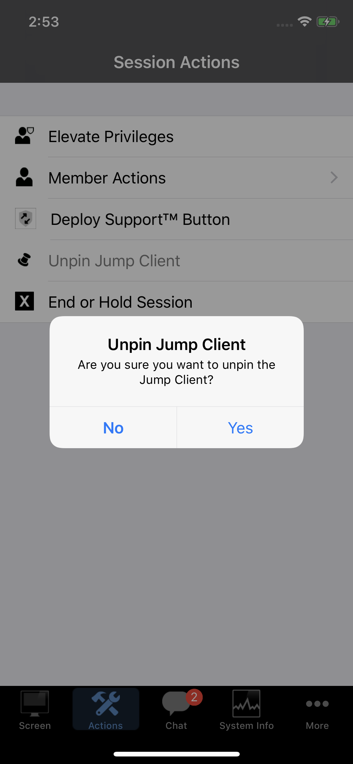 Unpin Jump Client