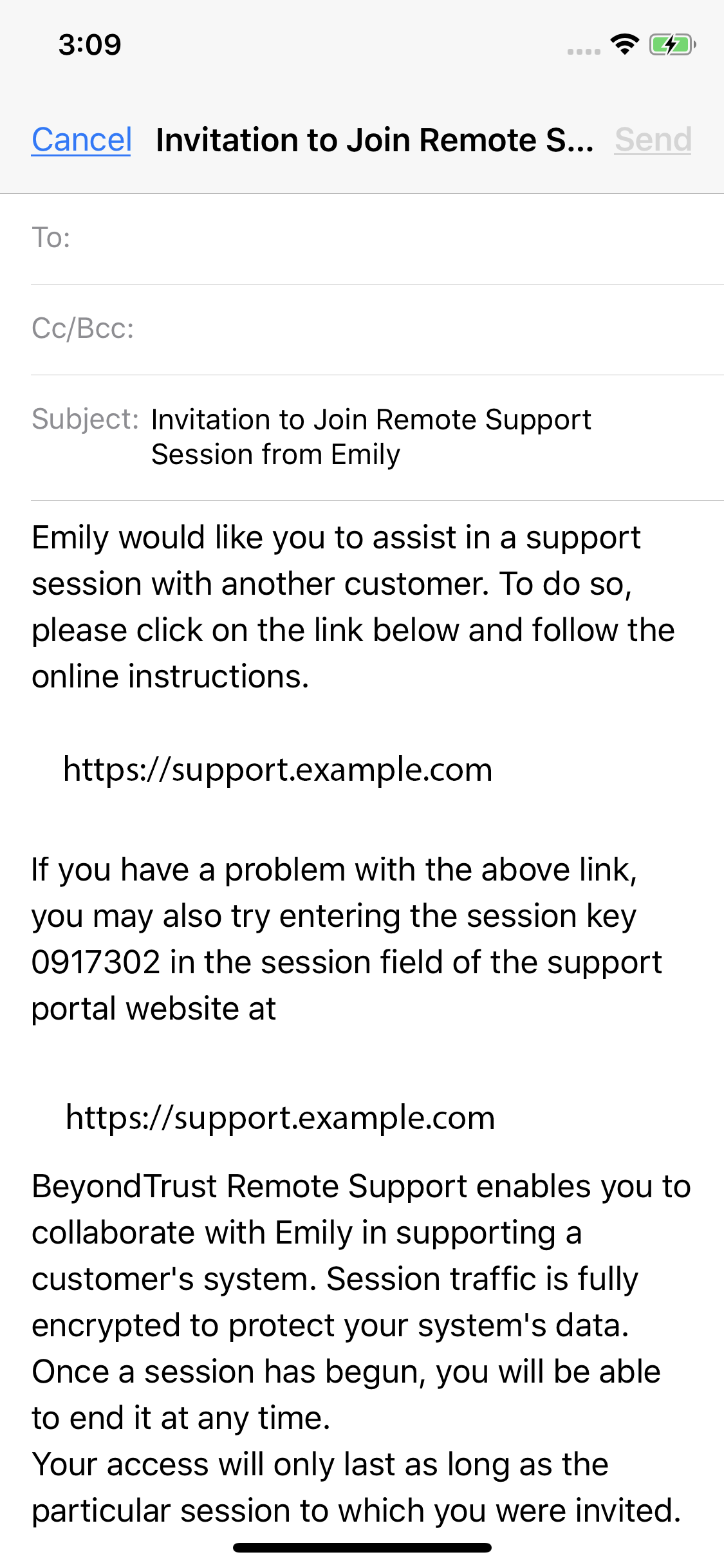 Email Rep Invite Session Key