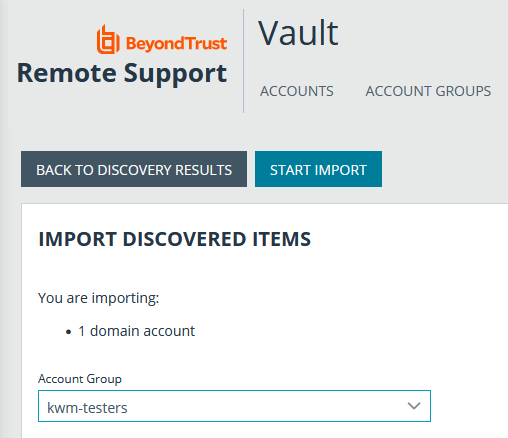 Import a Vault Account to an Account Group