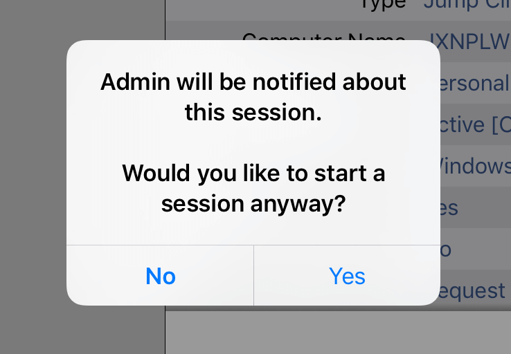 Message de session d’accès iOS